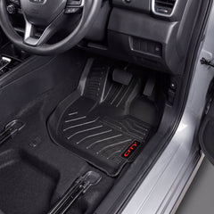 Haseen Honda City 2021-2026 9D TPE car floor mats installed – black waterproof mats with red City logo, Pakistan