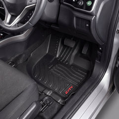 Haseen Honda City 2009-2020 9D TPE car floor mats installed – black heavy duty mats with red City logo, Pakistan