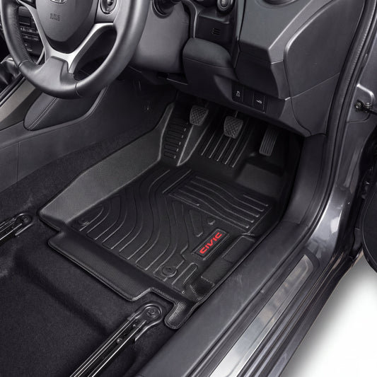 Haseen Honda Civic Rebirth 9D TPE car floor mats installed – black heavy duty waterproof mats, Pakistan