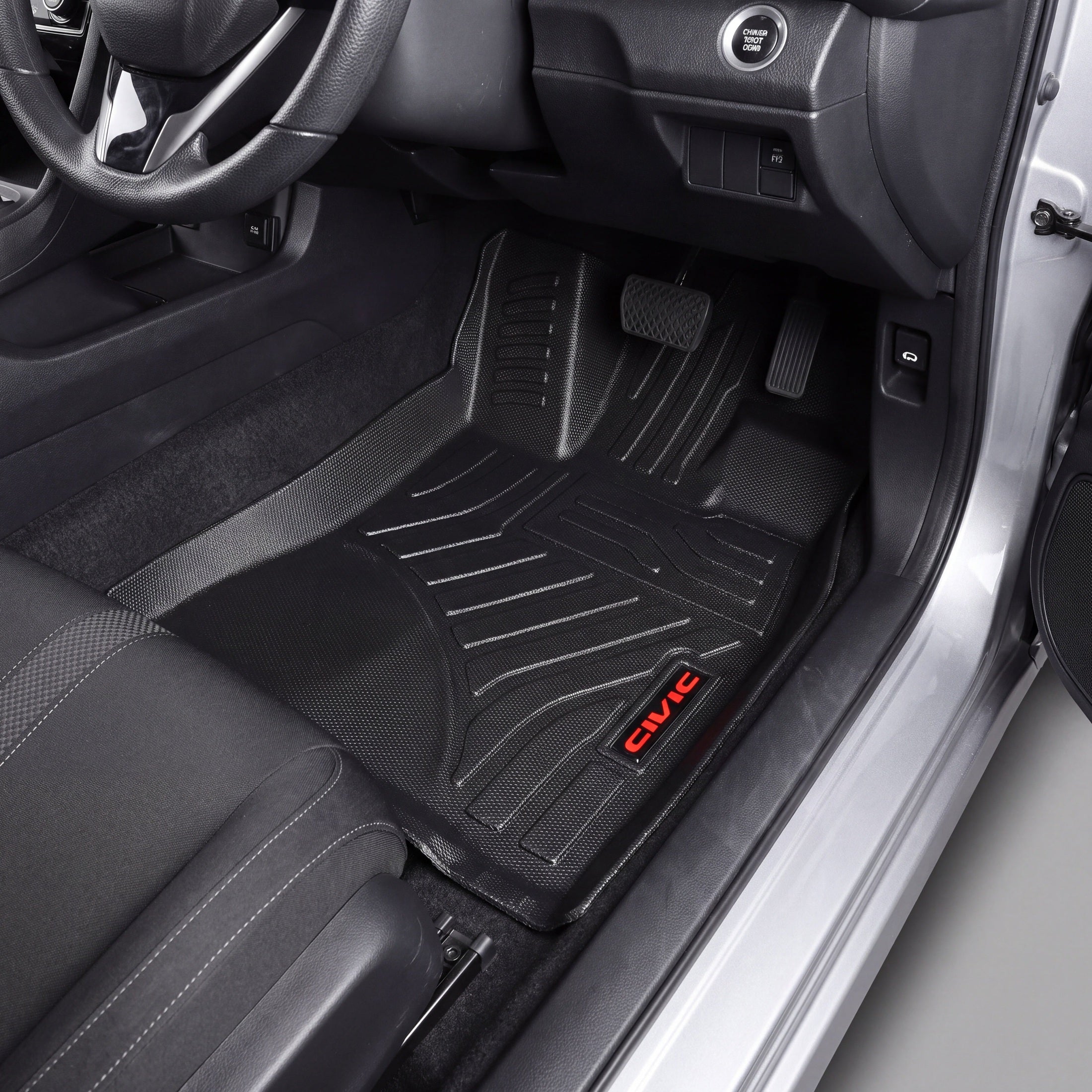 Haseen Honda Civic X 2016-2021 9D TPE car floor mats installed – black custom fit waterproof mats, Pakistan