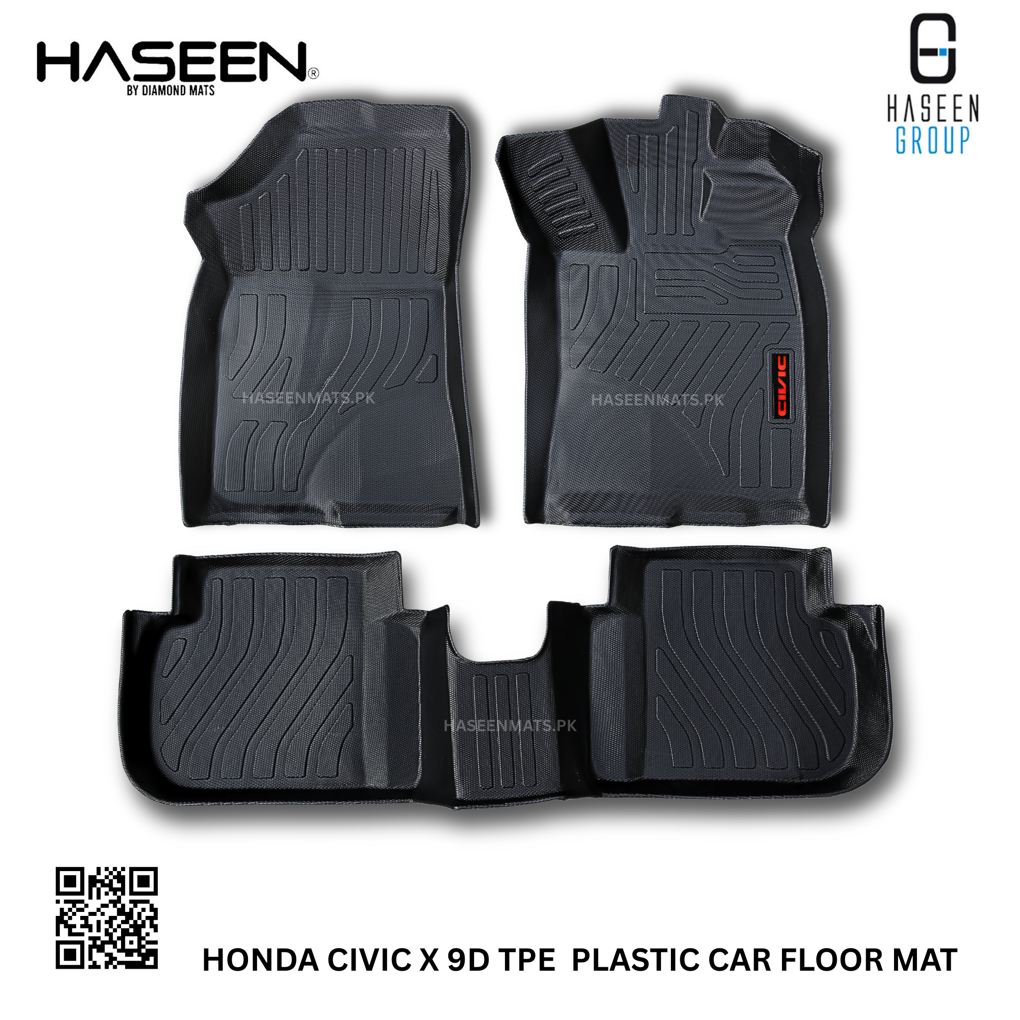 Premium 9D TPE Honda Civic X floor mat set – complete interior coverage