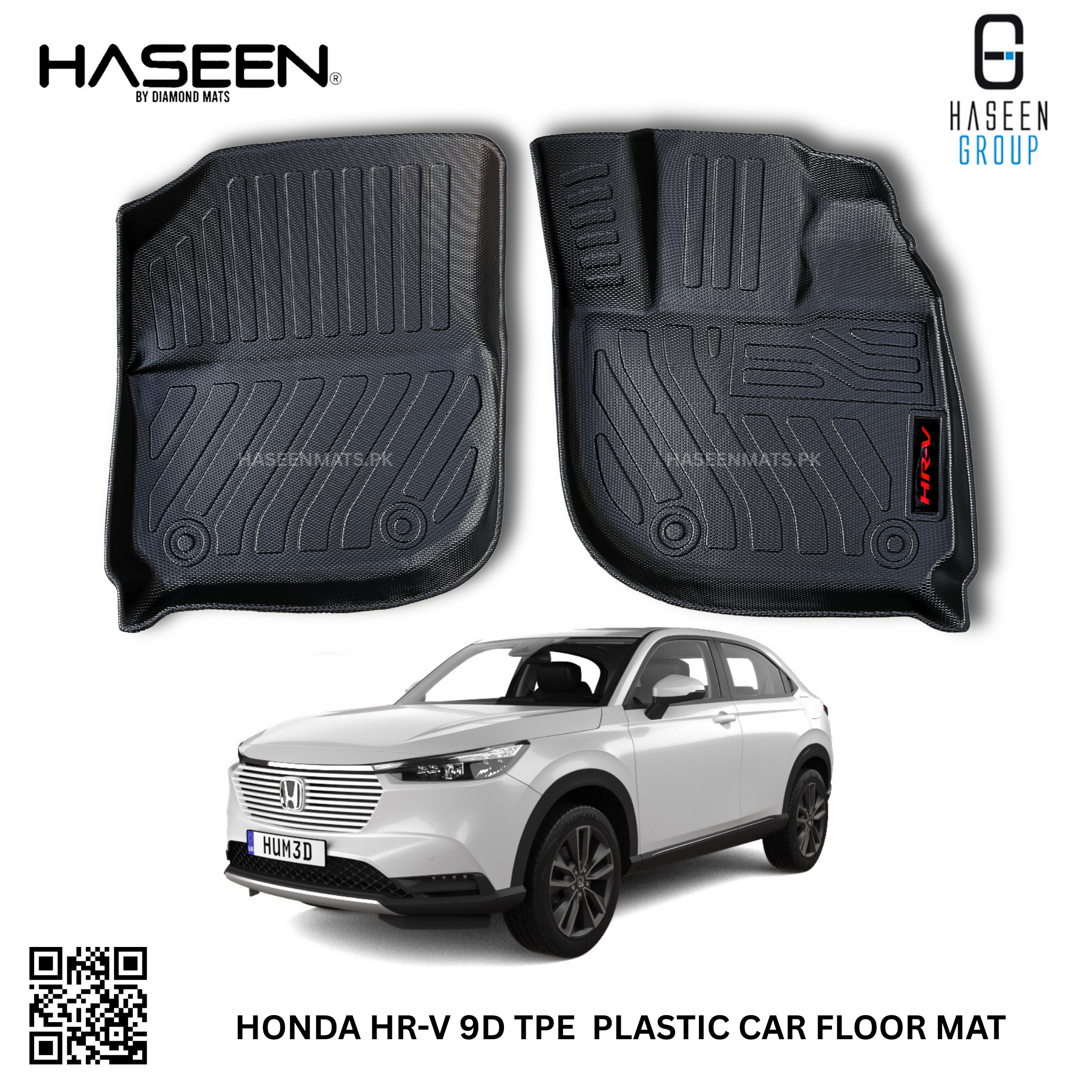 Honda HR-V 2021-2025 luxury 9D TPE waterproof floor mats, custom-fit for all variants.
