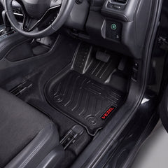 Haseen Honda Vezel 9D TPE car floor mats installed – black ridged mats with red Vezel logo, Pakistan