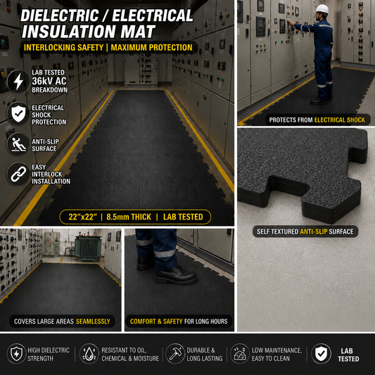 Haseen interlocking electrical insulation tile mat 22x22 inch – PCSIR tested 36kV AC soft PVC dielectric floor mat for switchboard, panel room and substation in Pakistan