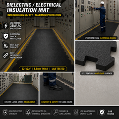 Haseen interlocking electrical insulation tile mat 22x22 inch – PCSIR tested 36kV AC soft PVC dielectric floor mat for switchboard, panel room and substation in Pakistan