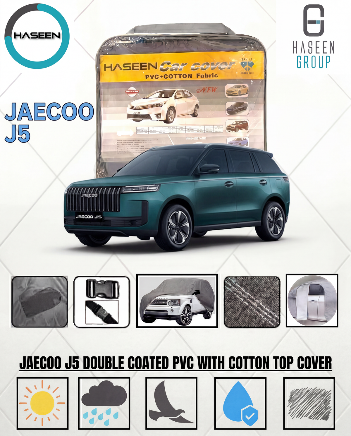 SEO-friendly ALT TEXT examples for the Jaecoo J5 (Top Cover / Top Variant) on [Shopify](https://www.shopify.com?utm_source=chatgpt.com):

* Jaecoo J5 Top Cover compact SUV front exterior view
* White Jaecoo J5 top variant luxury SUV parked outdoors
* Jaecoo J5 Top Cover premium compact SUV side profile
* 2026 Jaecoo J5 Top Cover modern urban SUV design
* Jaecoo J5 Top Cover LED headlights close-up detail
* Rear view of Jaecoo J5 Top Cover stylish SUV
* Jaecoo J5 Top Cover interior dashboard and infotainment