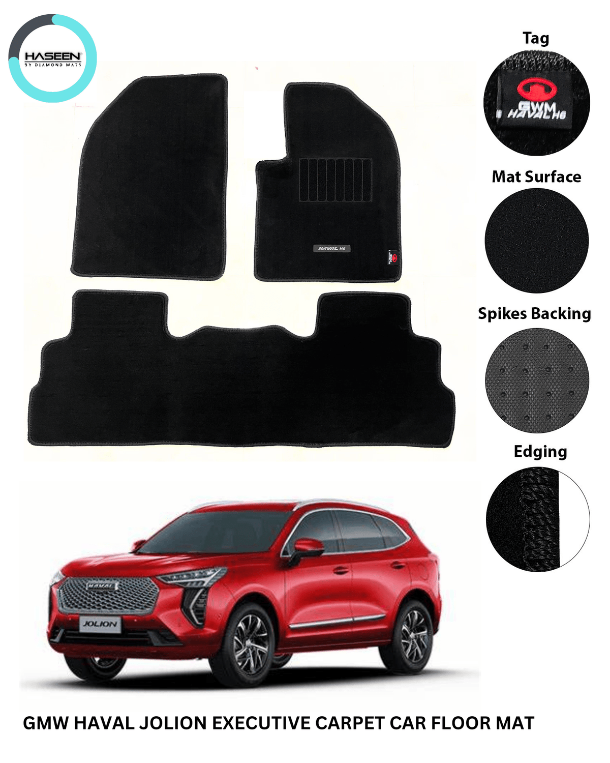 GMW HAVAL JOLION 2022 - 2024 NEW EXECUTIVE CARPET CAR FLOOR MAT - haseenmats.pk