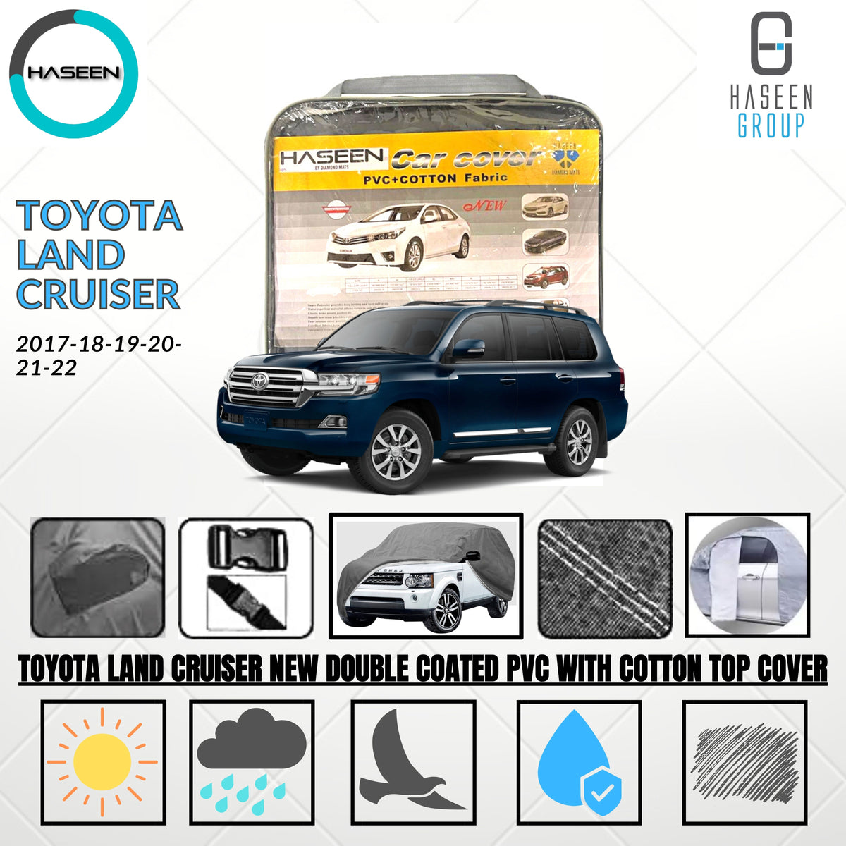 TOYOTA LAND CRUISER 2014-2021 DOUBLE COATED PVC WITH COTTON CAR COVER