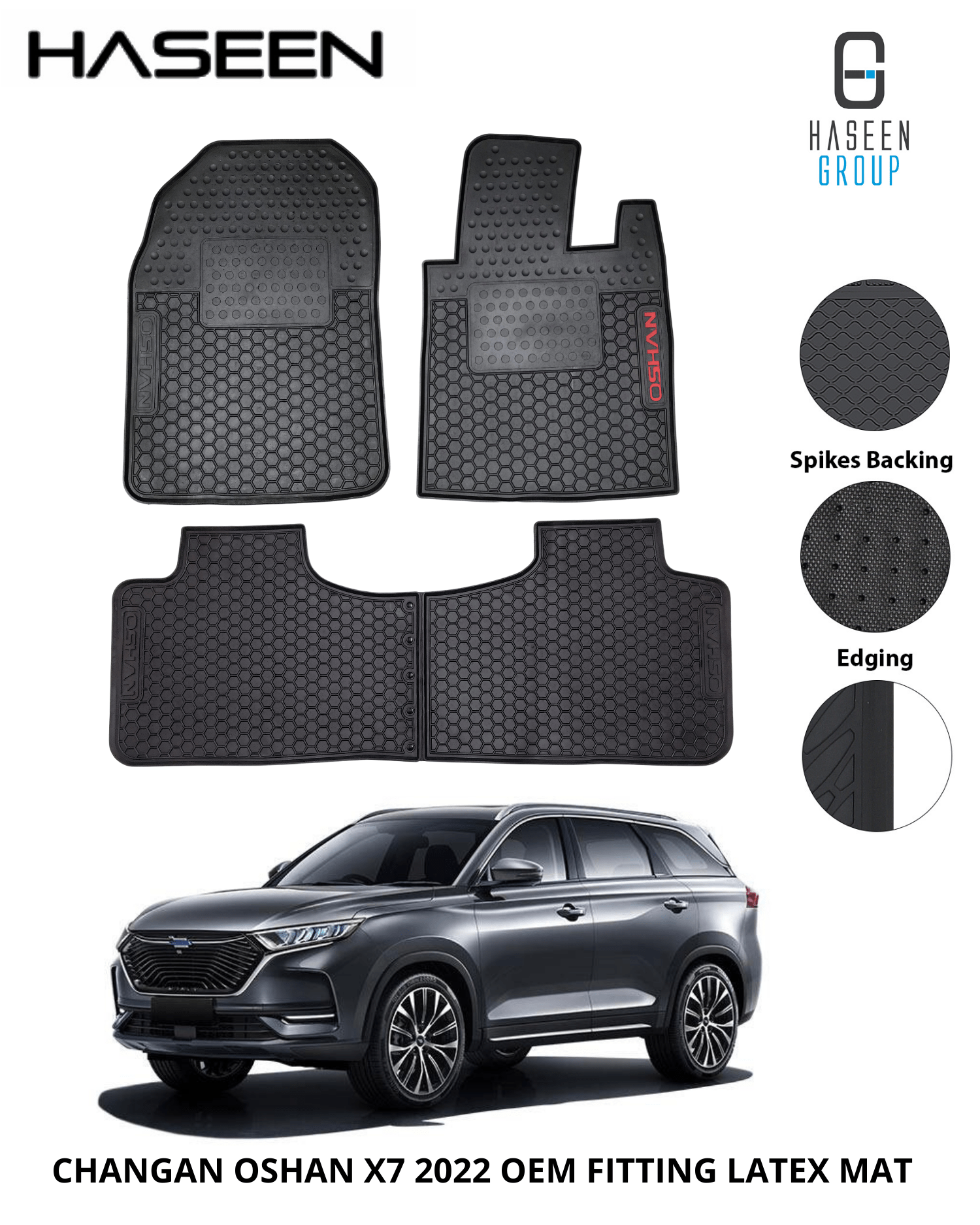 CHANGAN OSHAN X7 2022 - 2024 LATEX RUBBER CAR FLOOR MAT - haseenmats.pk