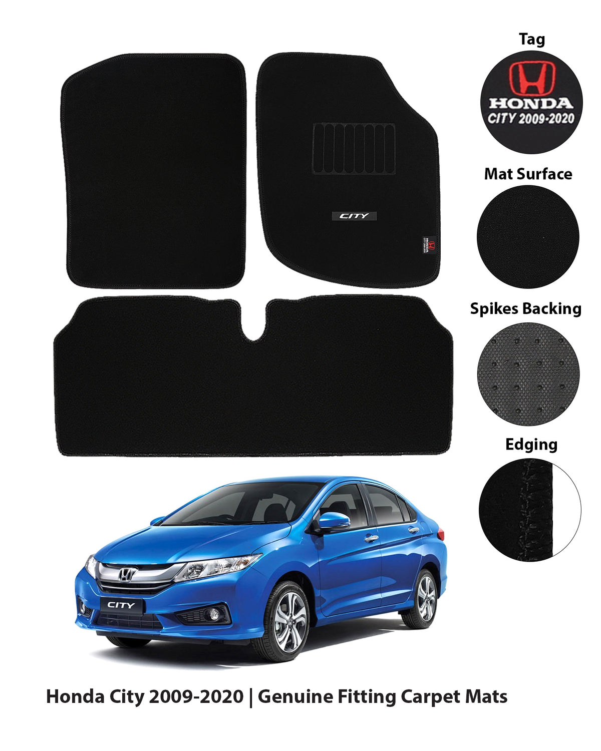 HONDA CITY 2009-2020 EXECUTIVE CARPET CAR FLOOR MAT