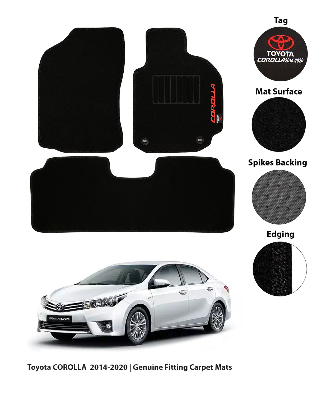 TOYOTA COROLLA 2014-PRESENT EXECUTIVE SIDE LOGO CARPET CAR FLOOR MAT