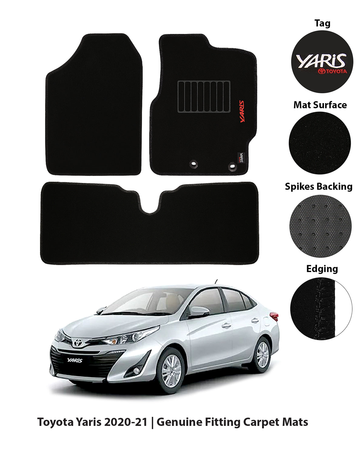 TOYOTA YARIS 2020-PRESENT EXECUTIVE SIDE LOGO CARPET CAR FLOOR MAT