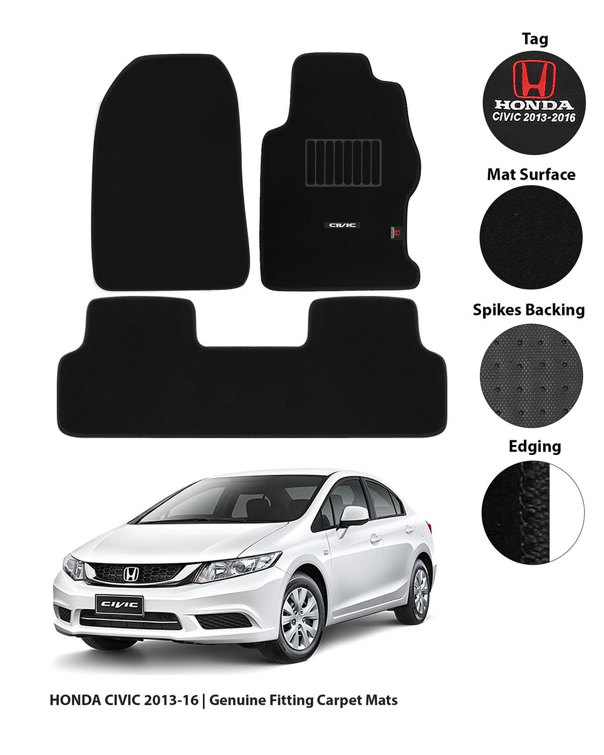 HONDA CIVIC 2013-2015 REBIRTH EXECUTIVE CARPET CAR FLOOR MAT