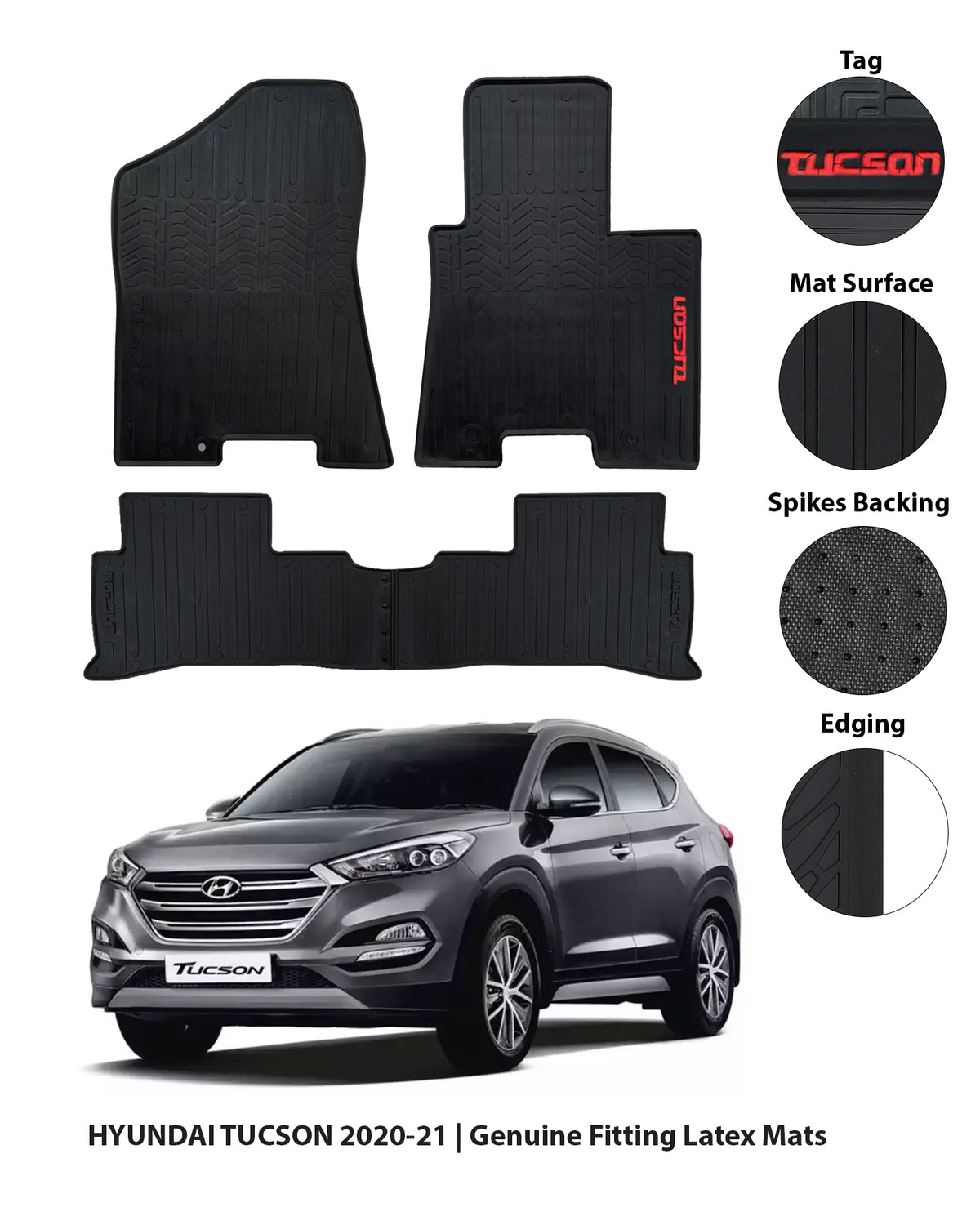 HYUNDAI TUCSON 2019-2024 RUBBER LATEX CAR FLOOR MAT