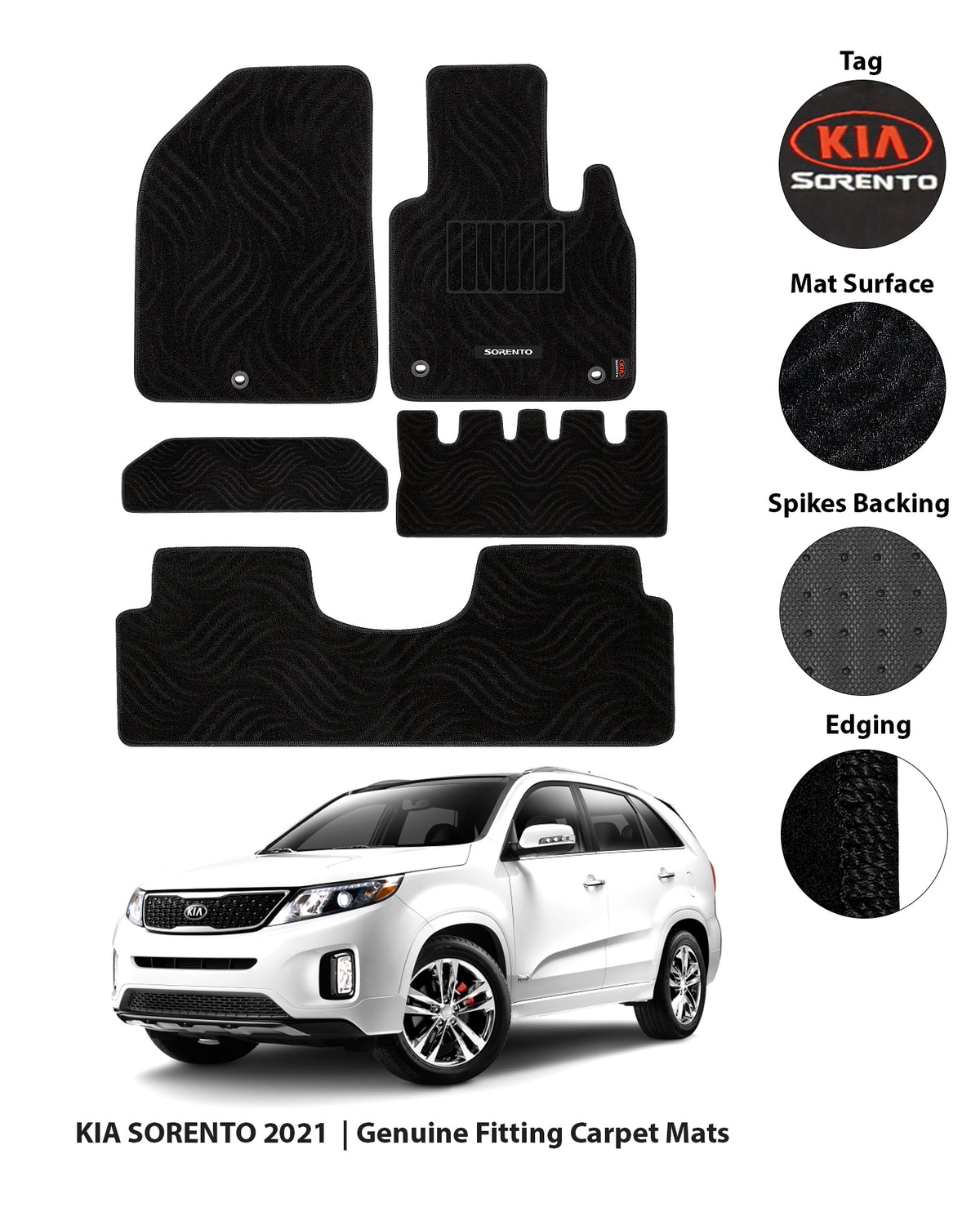 KIA SORENTO 2021-PRESENT PREMIUM CARPET CAR FLOOR MAT