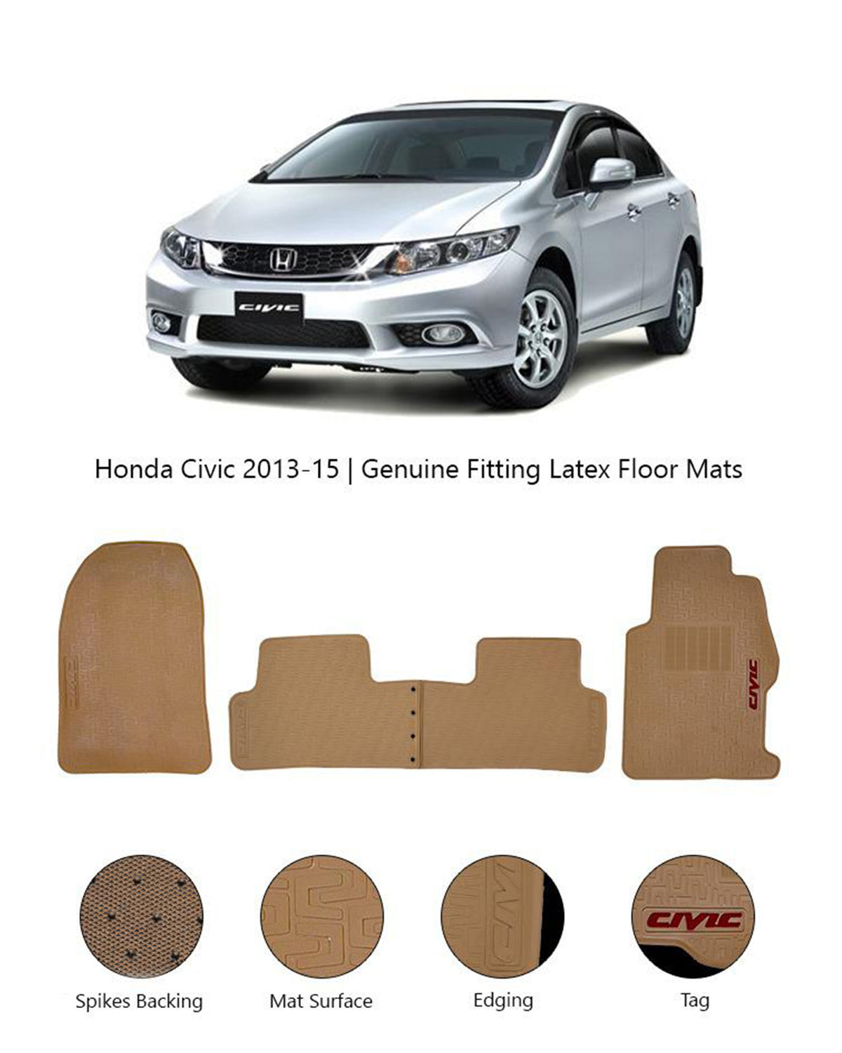 HONDA CIVIC 2013-2015 REBIRTH LATEX RUBBER CAR FLOOR MAT