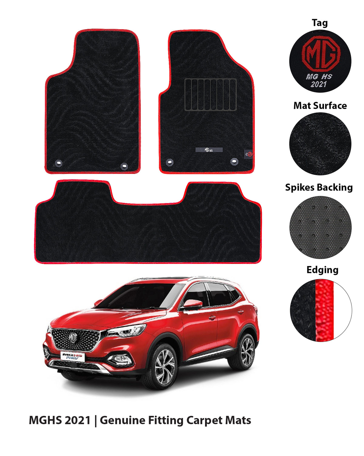 MG HS 2021-PRESENT PREMIUM CARPET RED OUTLINE CAR FLOOR MAT