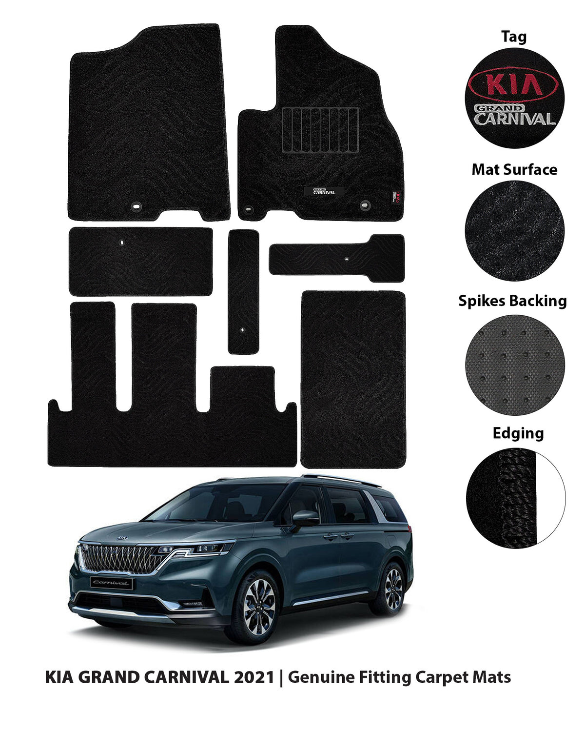 KIA GRAND KARNIVAL 2021-PRESENT PREMIUM CARPET CAR FLOOR MAT