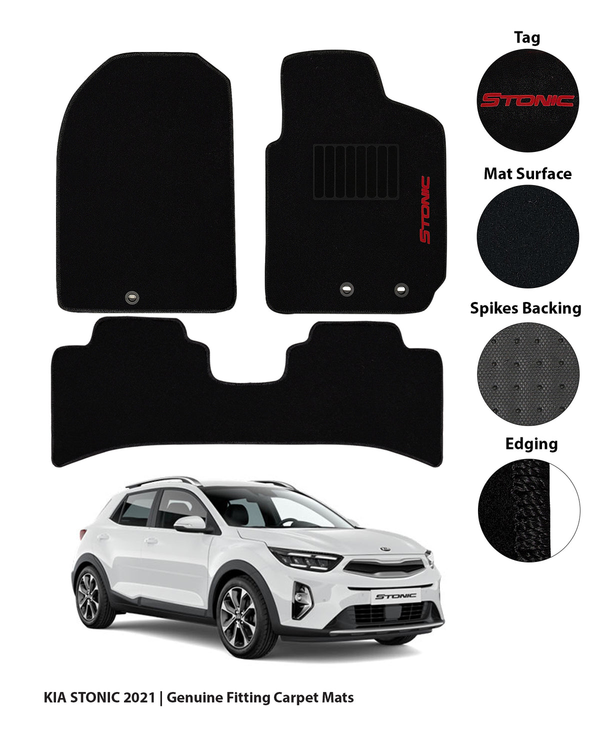 KIA STONIC 2021-2024 EXECUTIVE SIDE LOGO CARPET FLOOR MAT