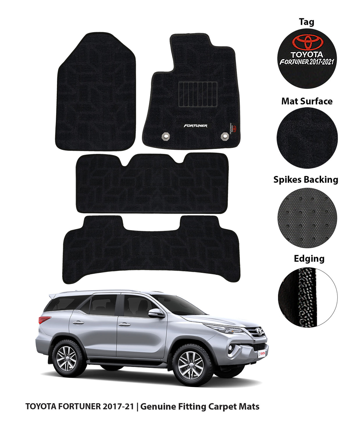 TOYOTA FORTUNER 2017-PRESENT PREMIUM CARPET CAR FLOOR MAT