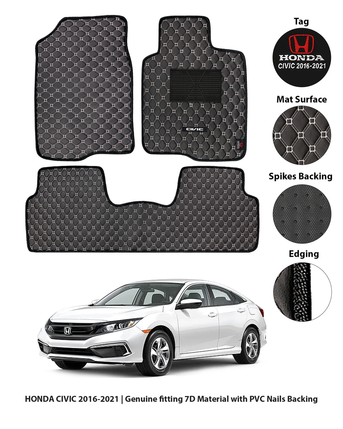 HONDA CIVIC X 2016-2021 7D LUXURY CAR FLOOR MAT