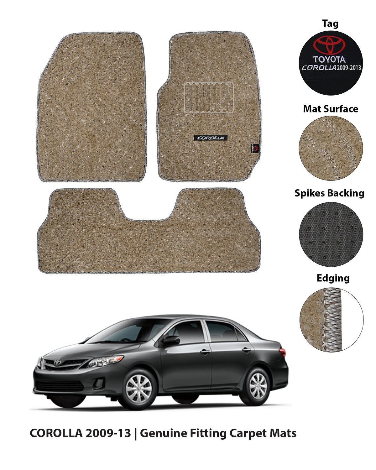 TOYOTA COROLLA 2009-2013 PREMIUM CARPET CAR FLOOR MAT