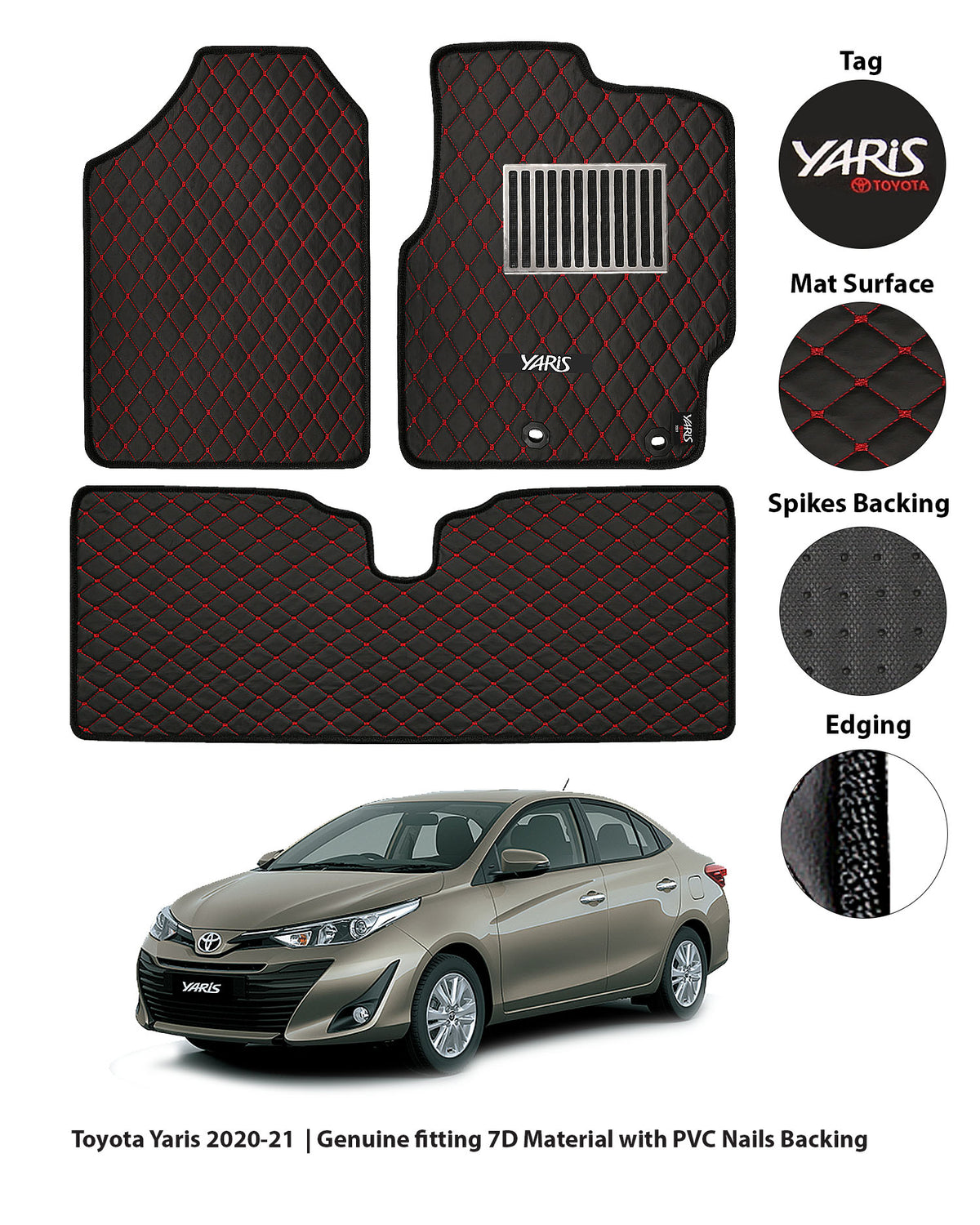 TOYOTA YARIS 2021-PRESENT 7D LUXURY CAR FLOOR MAT