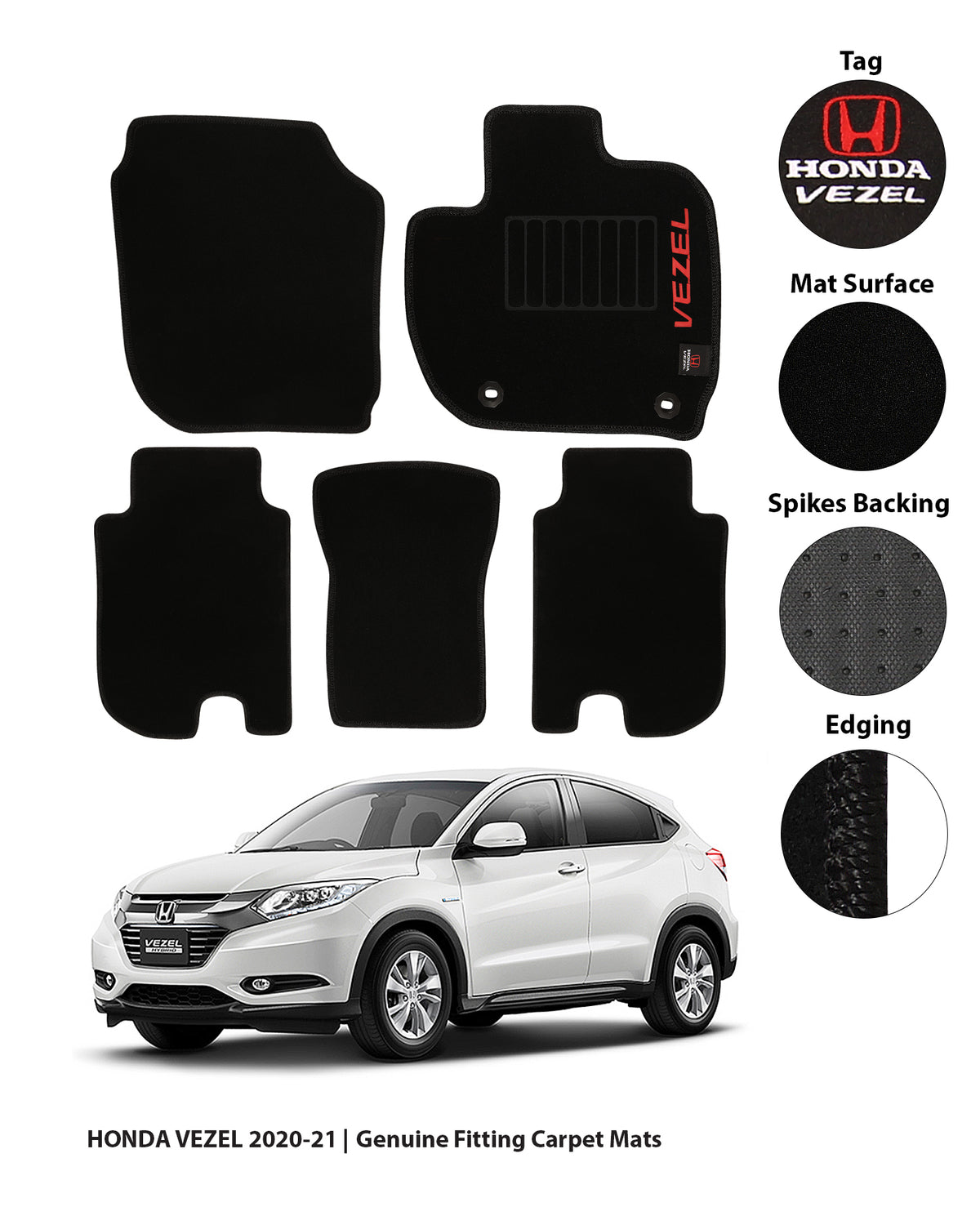 HONDA VEZEL 2013-2021 EXECUTIVE SIDE LOGO CARPET CAR FLOOR MAT