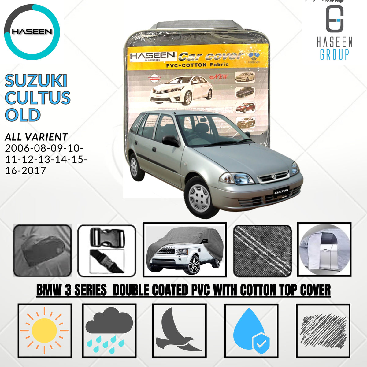 SUZUKI CULTUS OLD 2006-2016 DOUBLE COAT PVC WITH COTTON CAR COVER