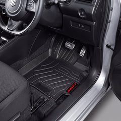 Haseen Suzuki Swift 9D TPE car floor mats installed – black molded mats with red Swift logo, Pakistan