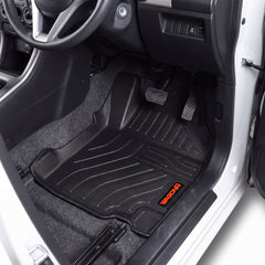 Haseen Suzuki Wagon R 9D TPE car floor mats installed – black ribbed mats with red Wagon R logo, Pakistan