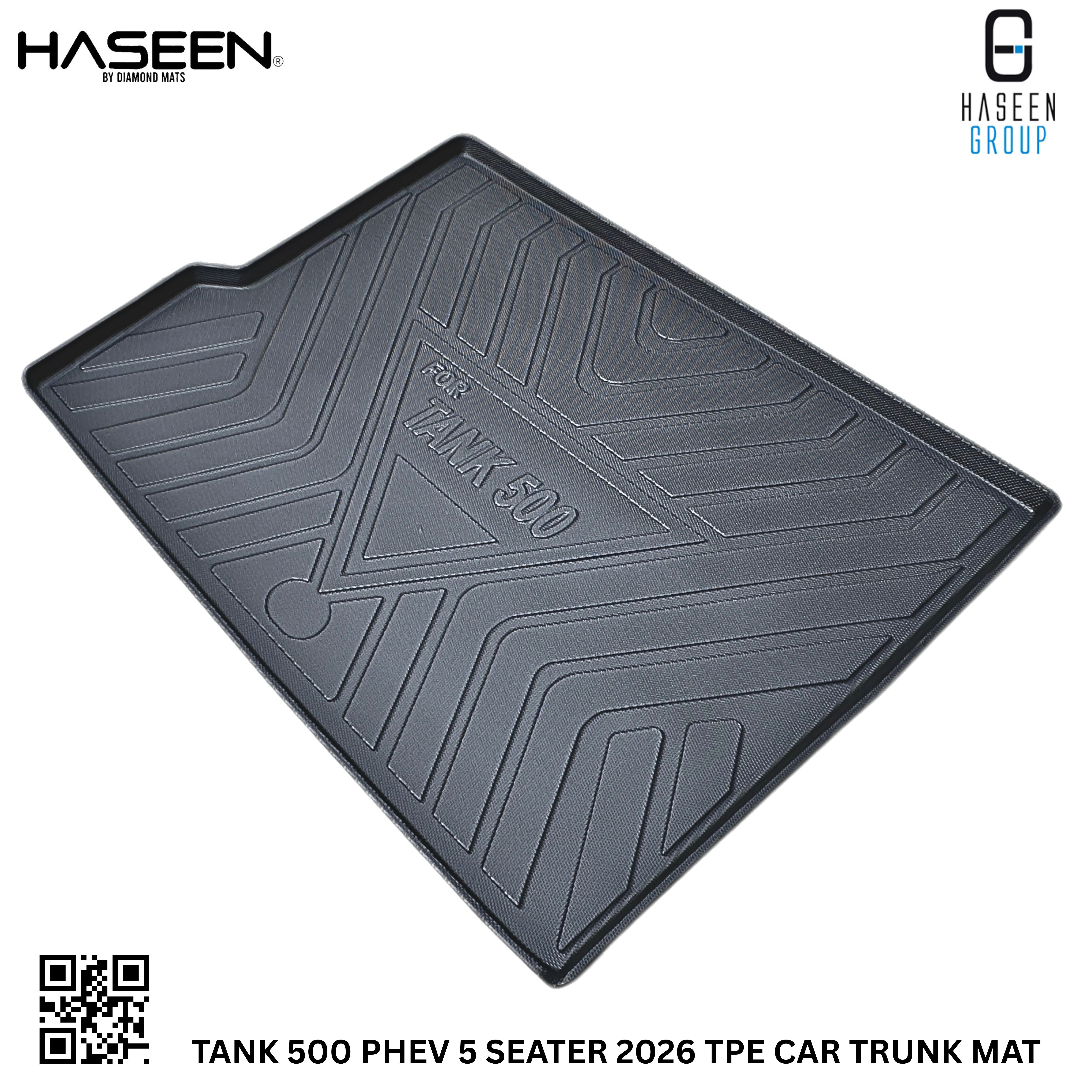 Raised side edges of Tank 500 PHEV boot mat fitted around the wheel arches
