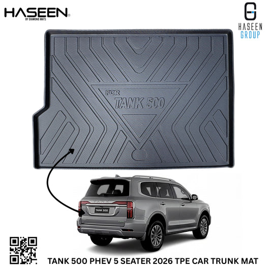 Tank 500 PHEV 5 Seater trunk mat top view on white background showing embossed Tank 500 logo