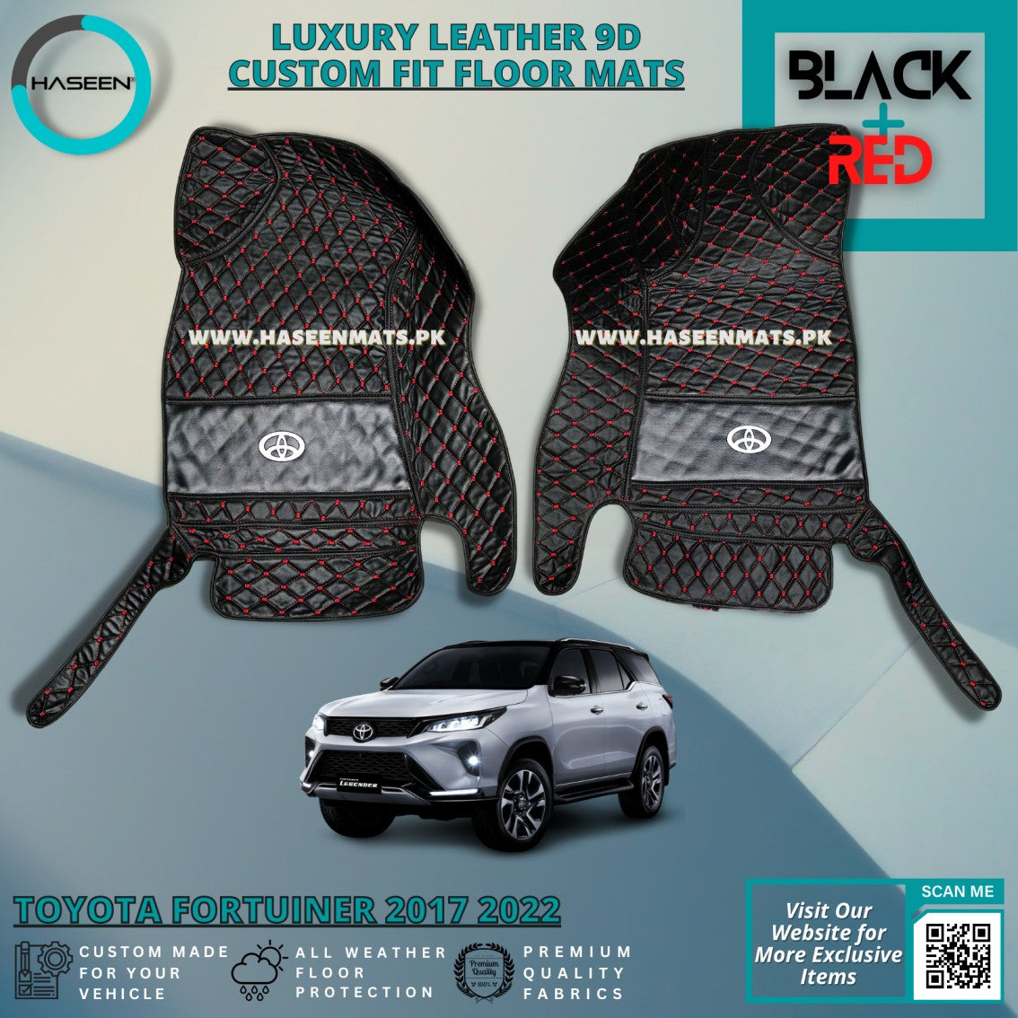 TOYOTA FORTUNER 2017-2022 LUXURY 9D LEATHER FLOOR MAT