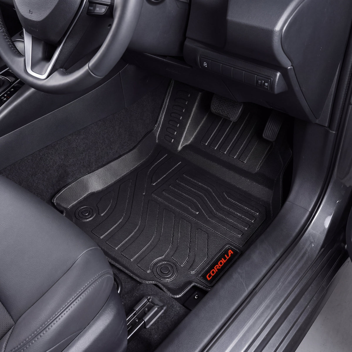 Haseen Toyota Corolla 2014-2026 9D TPE car floor mats installed – black heavy duty waterproof mats, Pakistan