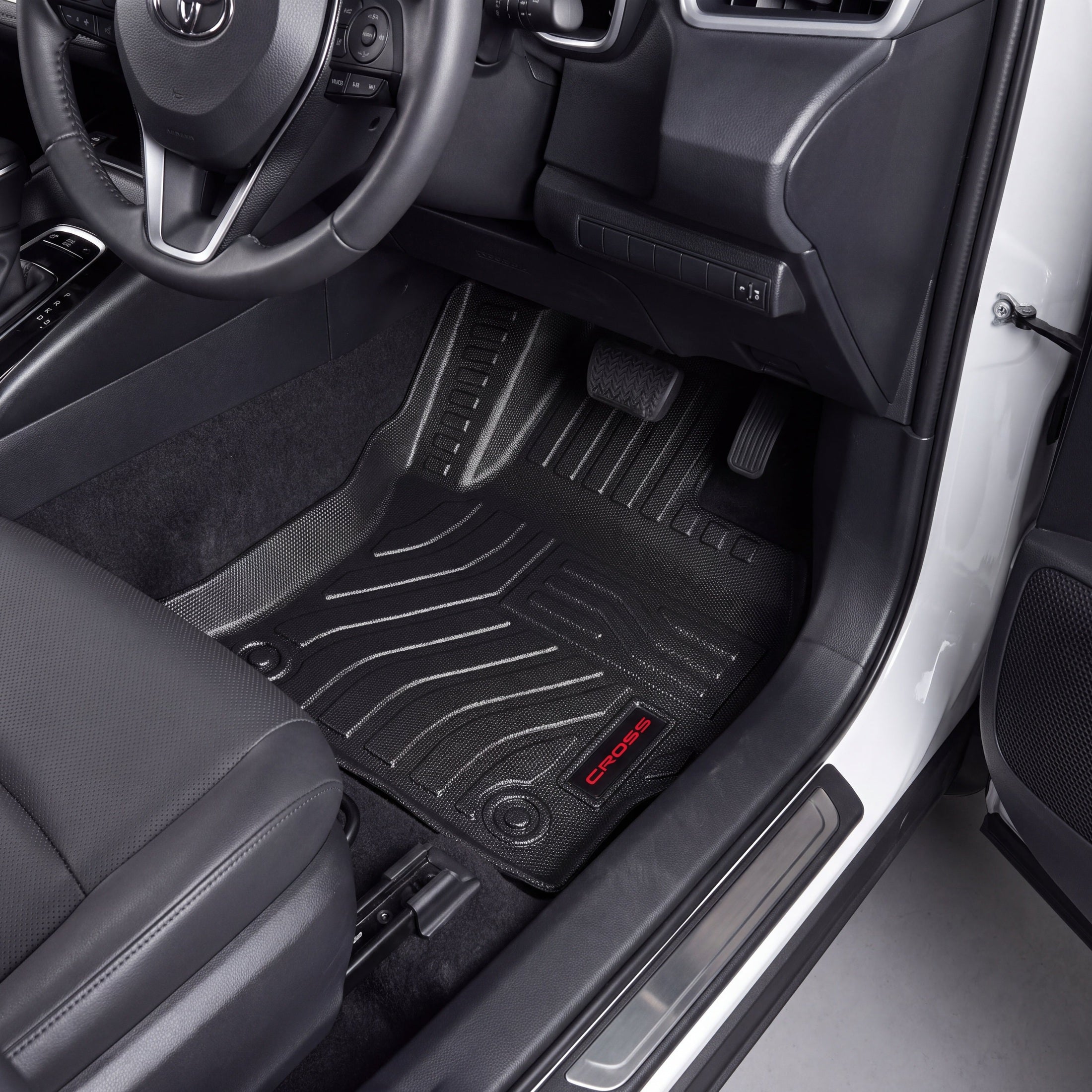Haseen Toyota Corolla Cross 9D TPE car floor mats installed – black heavy duty custom fit mats, Pakistan