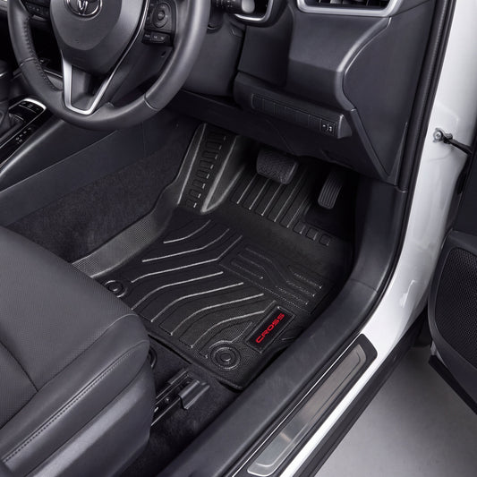 Haseen Toyota Corolla Cross 9D TPE car floor mats installed – black heavy duty custom fit mats, Pakistan