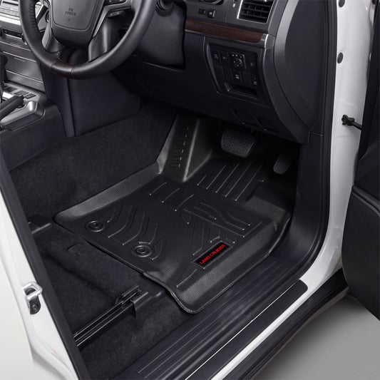 Haseen Toyota Land Cruiser 9D TPE car floor mats installed – black heavy duty custom fit mats, Pakistan