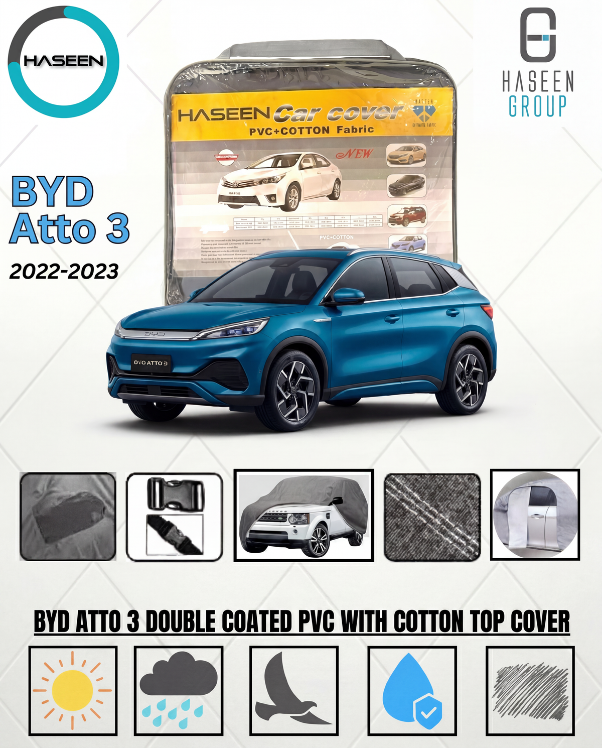 BYD ATTO 3 NEW DOUBLE COAT PVC WITH COTTON CAR COVERS
